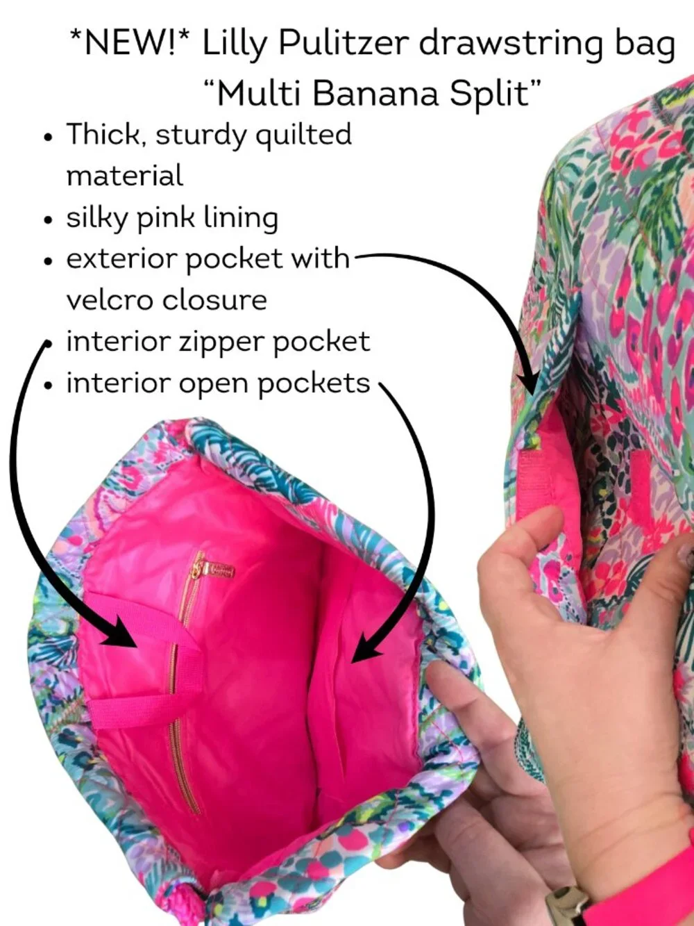 NEW Lilly Pulitzer Drawstring Backpack in Multi Banana Split